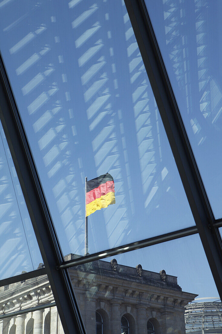 Reichstag viewed through window inside Jakob-Kaiser-Haus