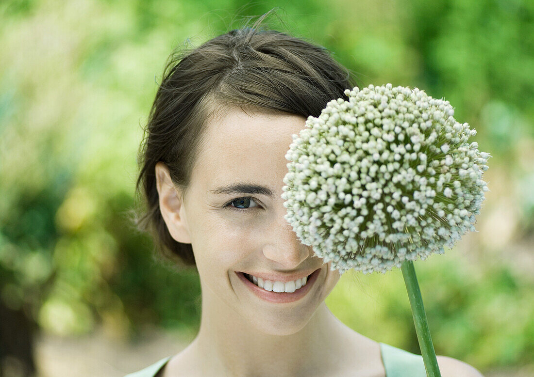 Woman and allium flower