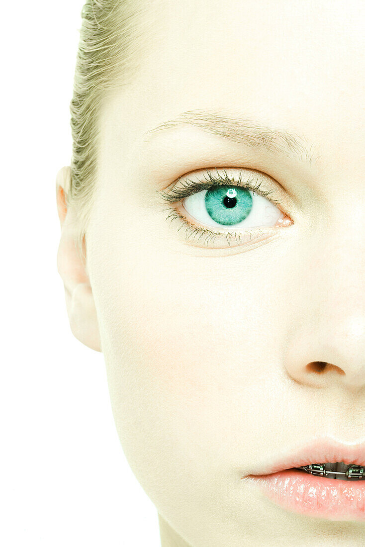 Teenage girl's face, extreme close-up