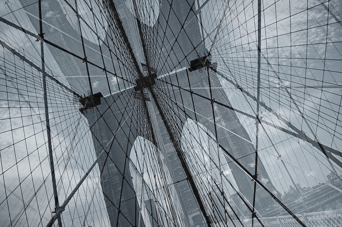 Double exposure of Brooklyn Bridge, New York, USA