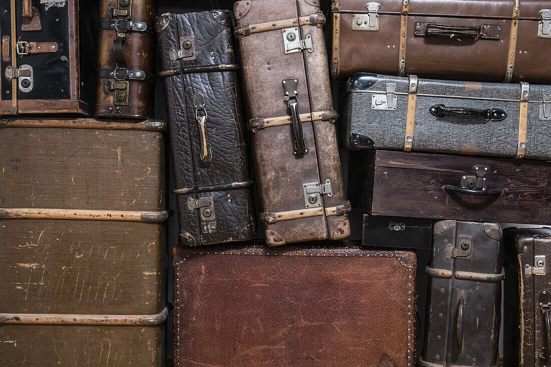 Full frame shot of old suitcases
