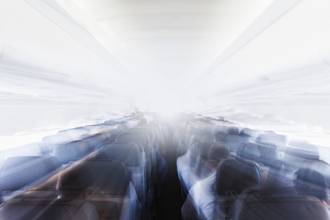 Blurred interior of airplane