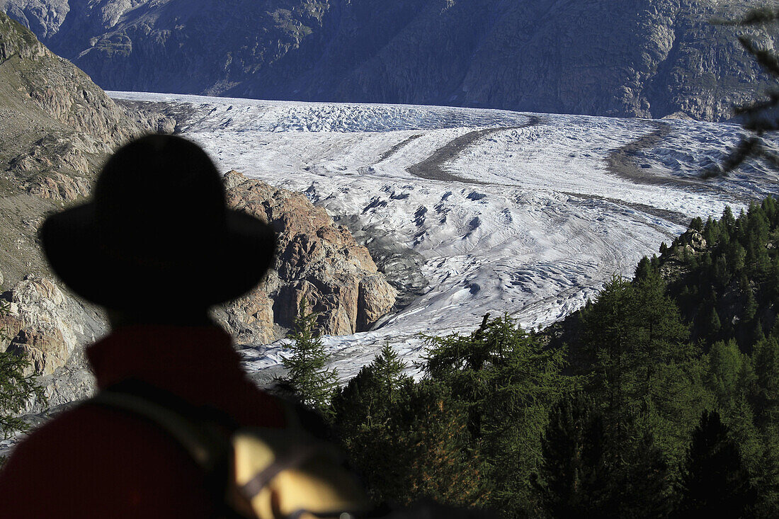 A person looking at a glacier