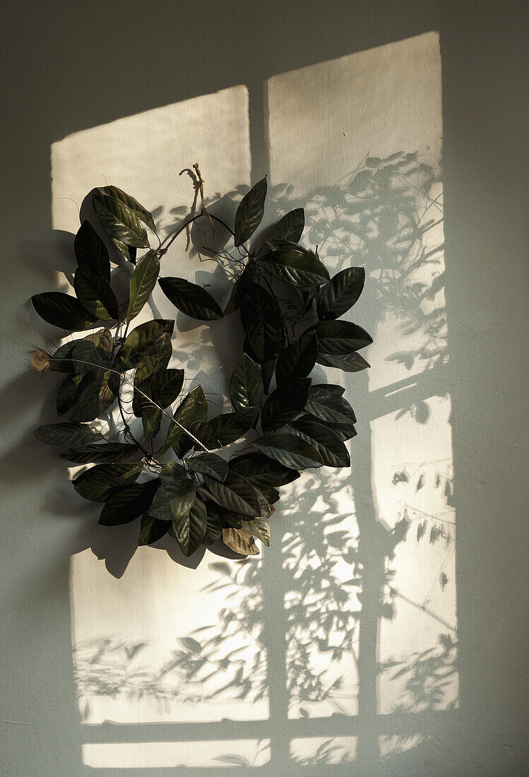 Leaf wreath on wall
