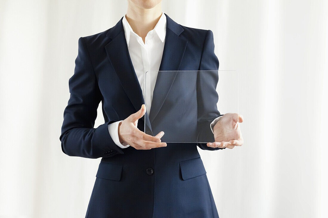 Businesswoman Showing Blank Transparent Electronic Digital Tablet