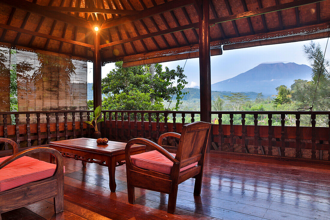 Terrace of a hotel room, Gunung Agung, near Sidemen, Bali, Indonesia