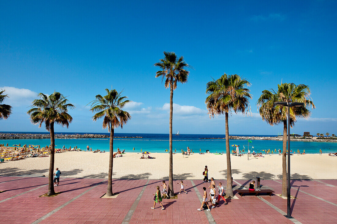 Beach and promenade at Playa Amadores, Puerto Rico, Gran Canaria, Canary Islands, Spain