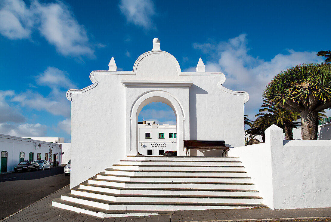 White steps in Teguise, Lanzarote, Canary Islands, Spain