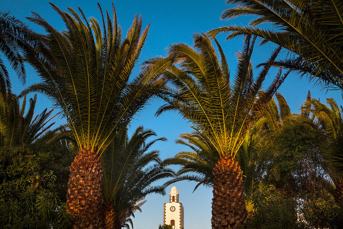 Town hall tower, Plaza Leon y Castillo, San Bartolome, Lanzarote, Canary Islands, Spain