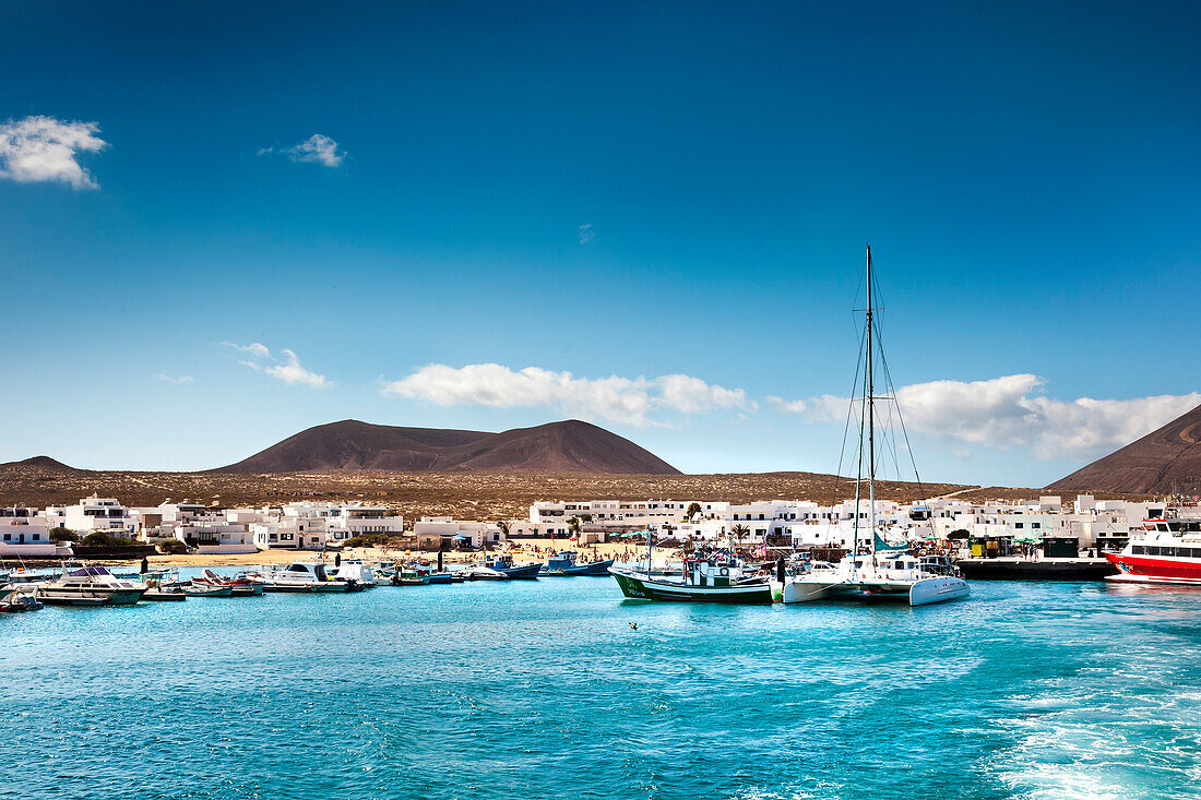 Harbour at Caleta del Sebo, La Graciosa island, Lanzarote, Canary Islands, Spain