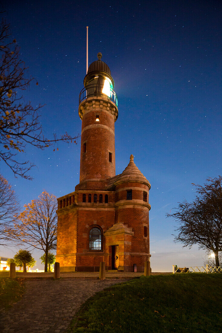 Holtenau lighthouse at night, Holtenau, Kiel Fjord, Kiel, Schleswig-Holstein, Germany