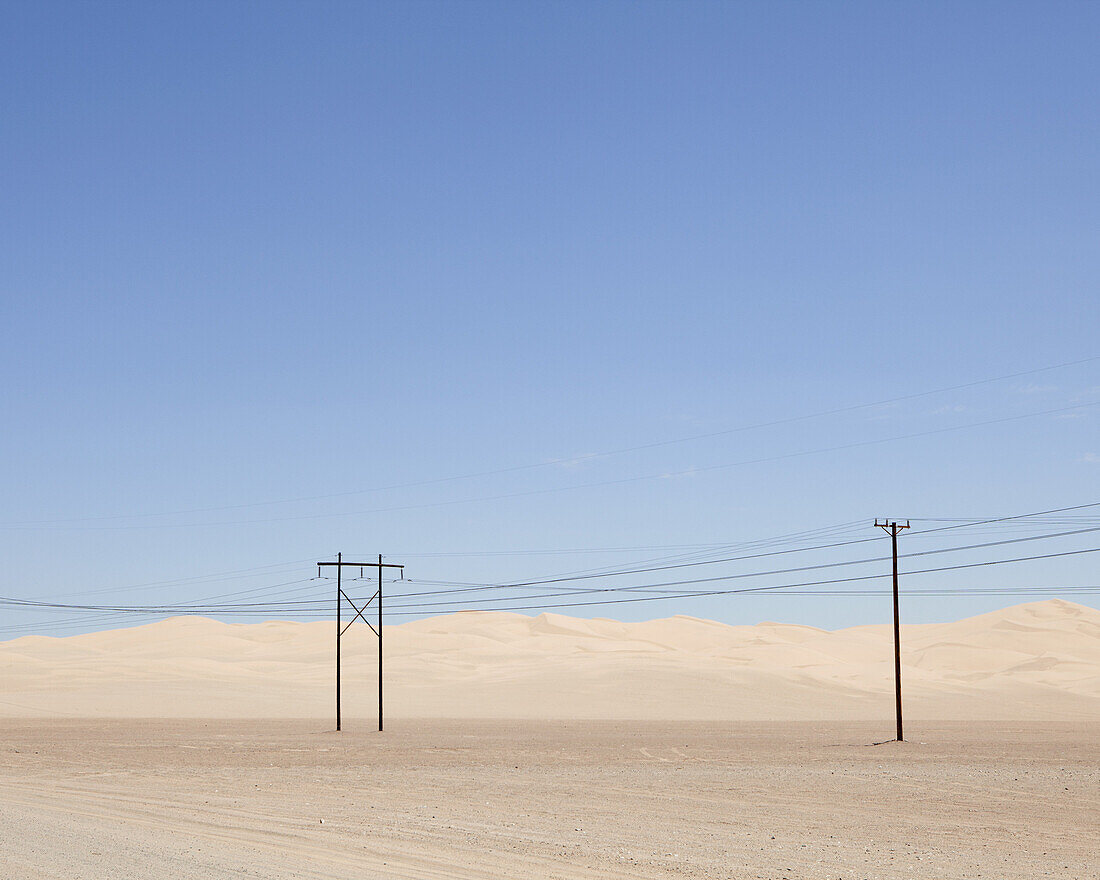 Desert landscape and electric pylons in Yuma, Arizona