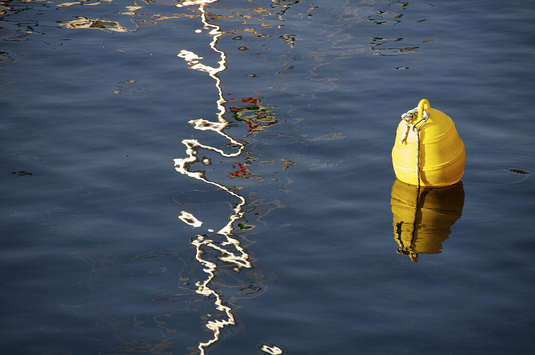 A play of sunlight on water beside buoy