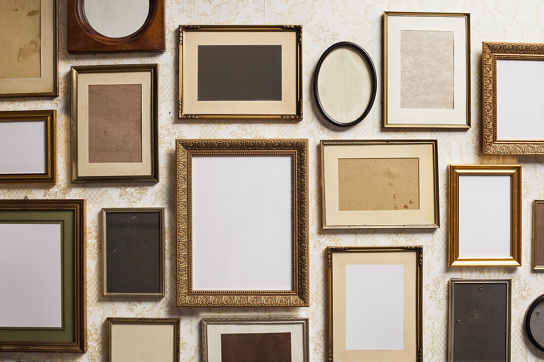 Various empty picture frames, close-up
