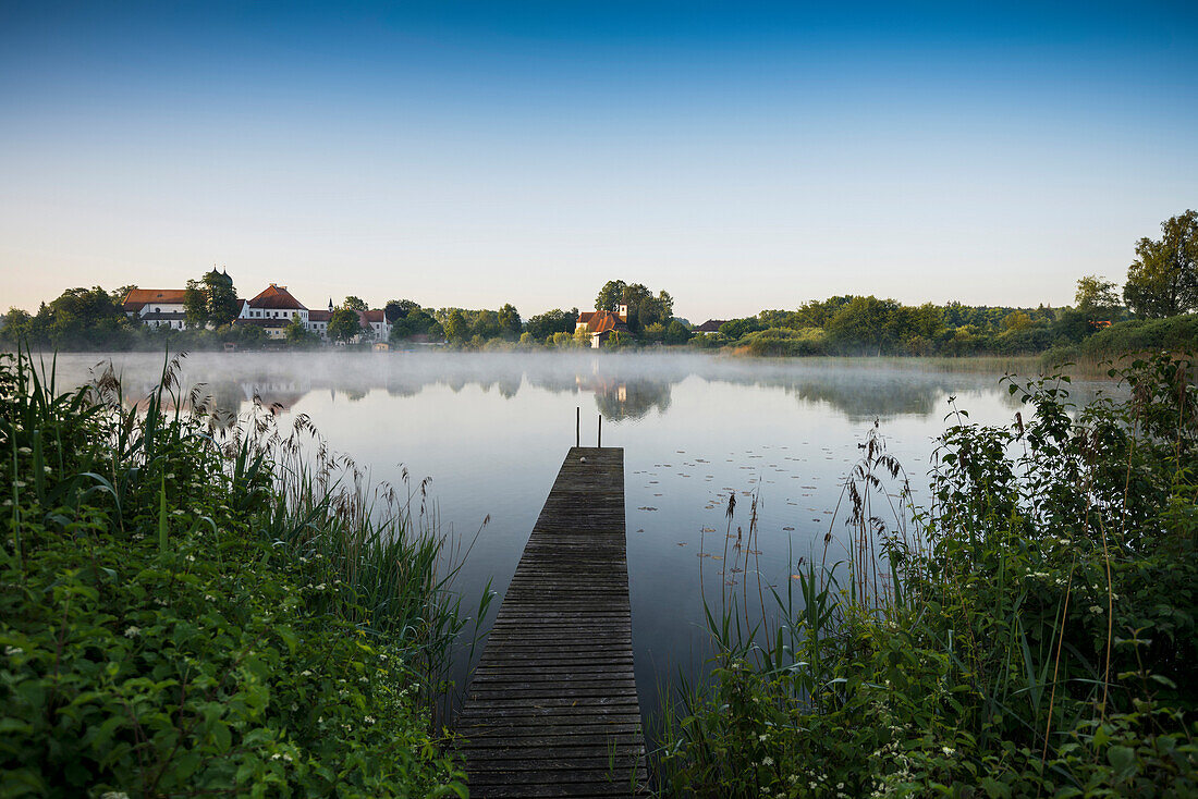 Seeon Monastery and Lake Seeon, Seeon-Seebruck, Chiemgau, Upper Bavaria, Bavaria, Germany