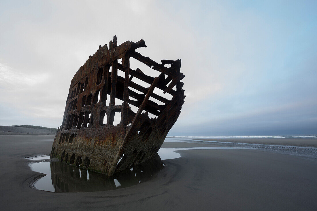 Shipwreck on the beach, Hammond, Fort Stevens State Park, Lewis and Clark National and State Historical Parks, Pacific, Oregon, Westcoast, USA