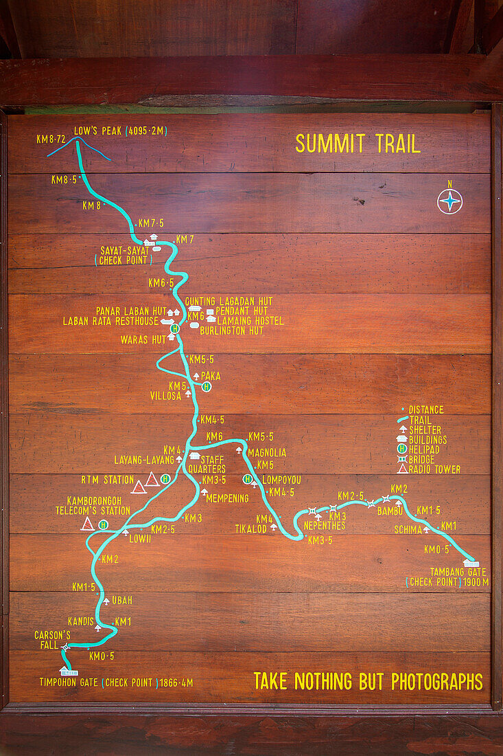 Trail Info in Kinabalu Park, Mount Kinabalu, Borneo, Malaysia.