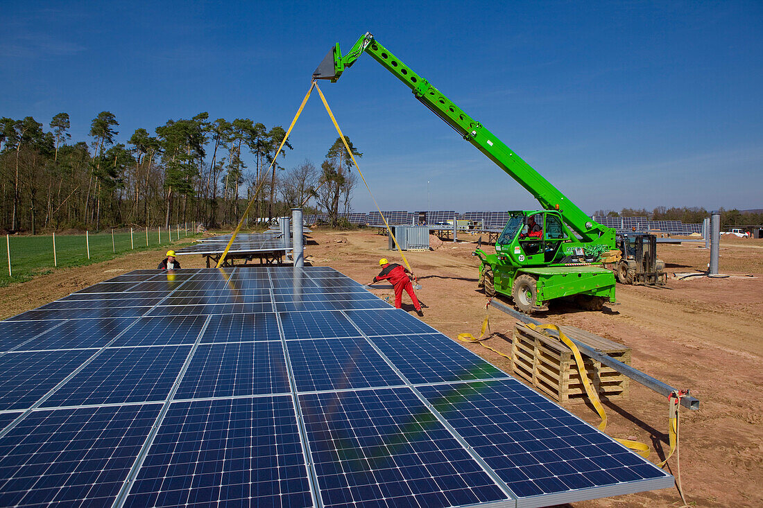 Construction work at the solar park at Peterswald, Neuental, Hesse, Germany, Europe