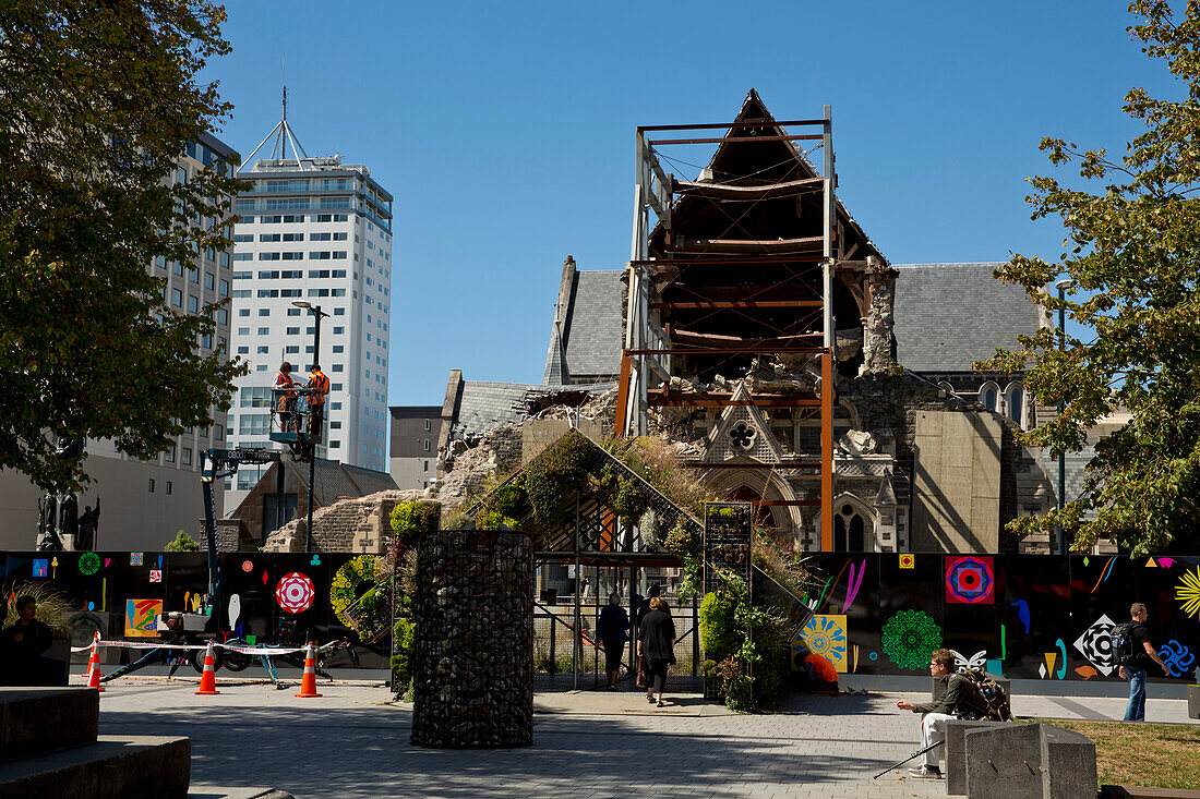 Ruins of Christchurch Cathedral in Cathedral Square destroyed during earthquake of 2011, Christchurch, Canterbury, South Island, New Zealand