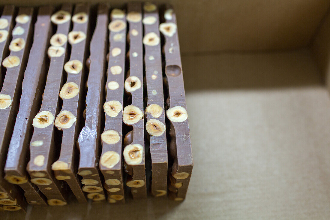 slabs of chocolate Roberto Catinari Father of Tuscan Chocolate Movement, artisan chocolate maker, Agliana, Tuscany, Italy