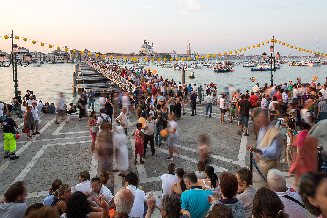 Festa del Redentore, Redentore Feast Day, thanks that the plague ended, pontoon bridge built across Giudecca Canal annually, sunset, 3rd Sunday of July, Venice, Italy