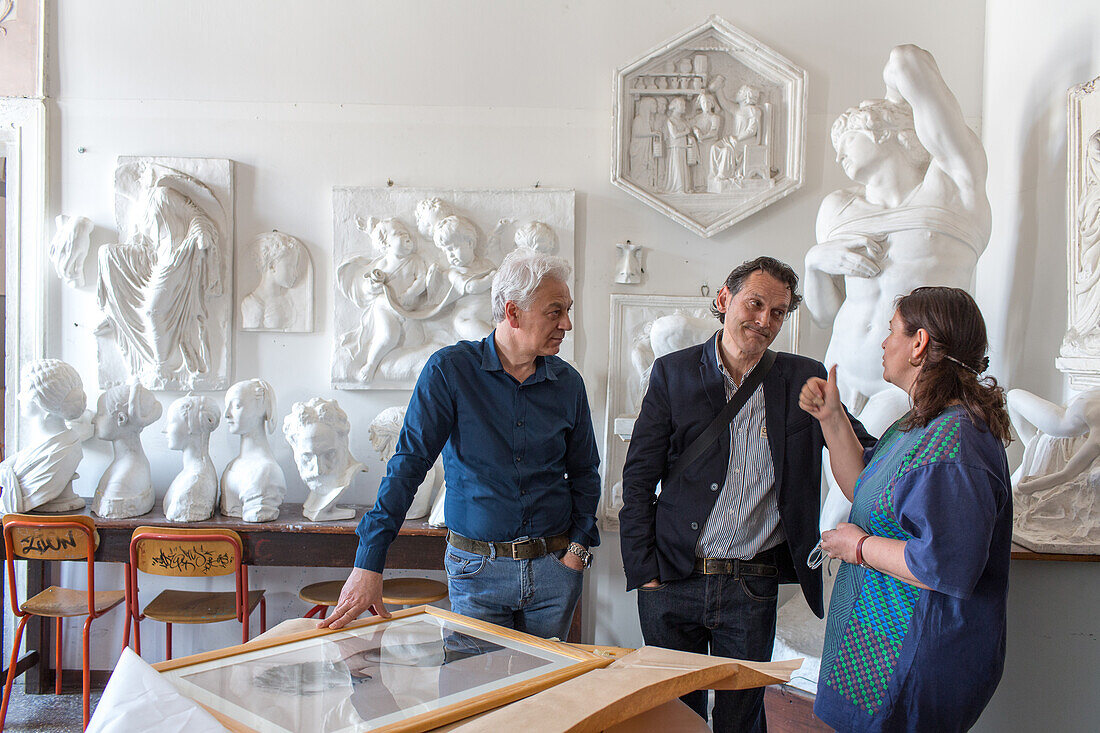 Art School, Liceo Artistico di Venezia, Giovanna Fornasiero and colleagues in sculpture room, Venice Italy