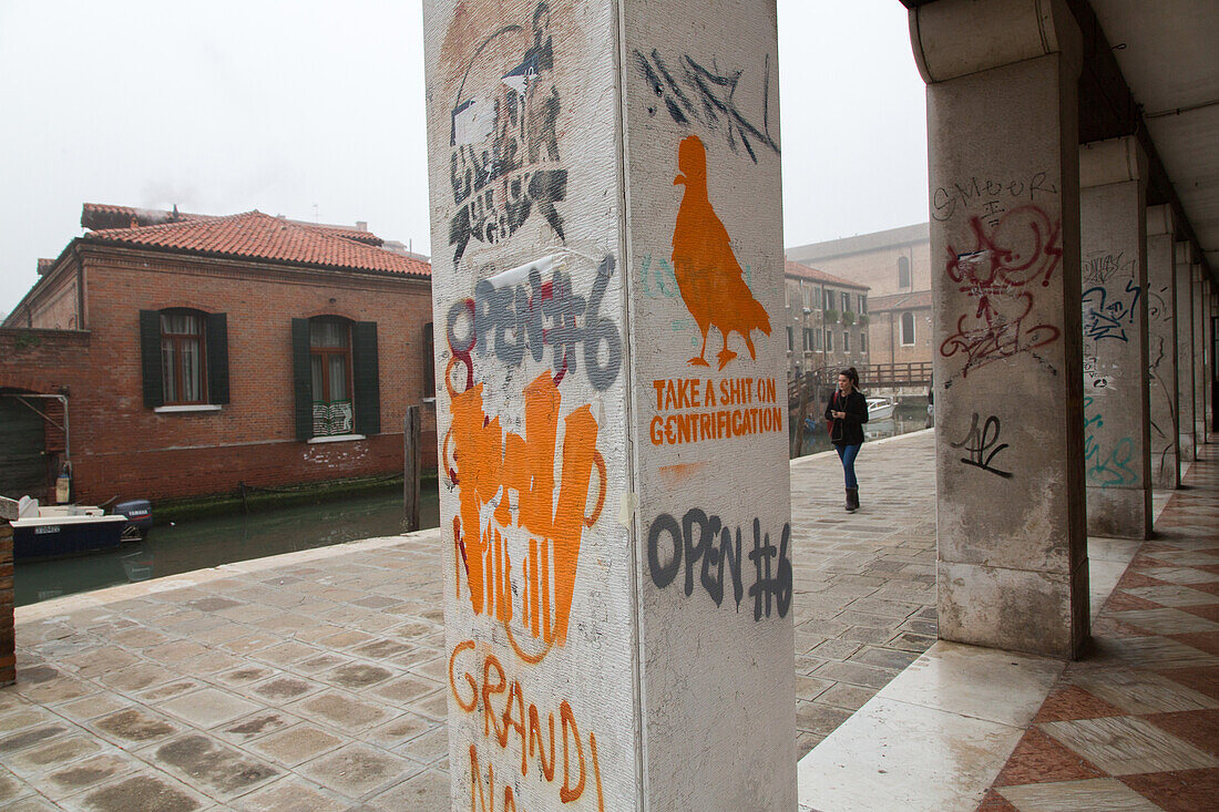 Graffiti, gentrification, Dorsoduro, Venice, Italy