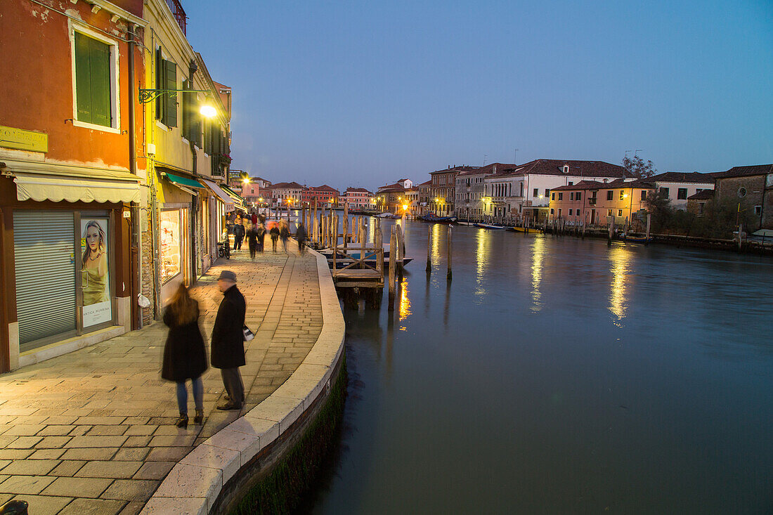evening, promenading along the canal, Murano Island, famous for its glassmaking, Venice, Italy