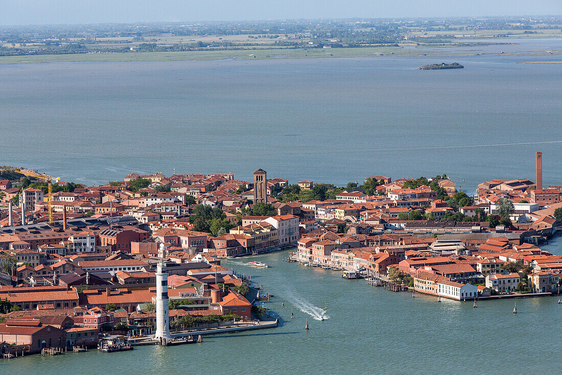 aerial of Murano Island, famous for its glassmaking, Venetian lagoon, Venice, Italy