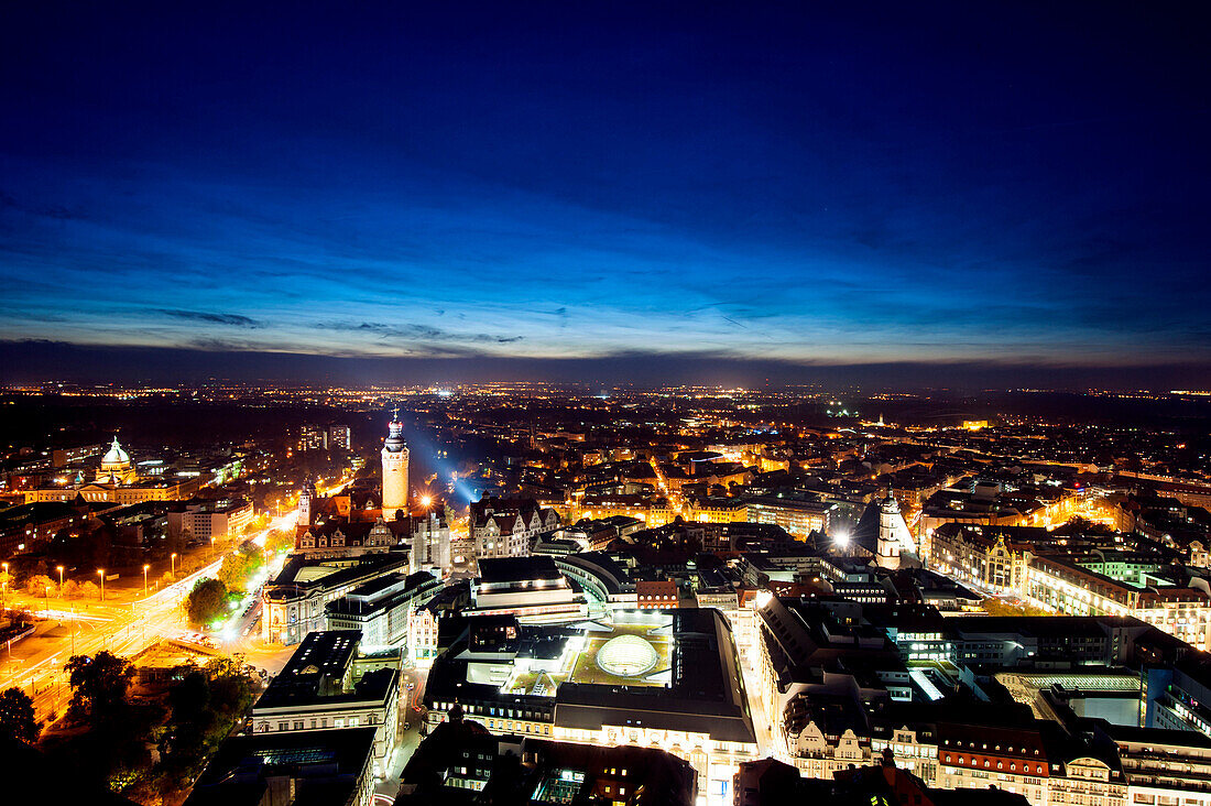 View from the University tower, City-Hochhaus over Leipzig at night, Leipzig, Saxony, Germany