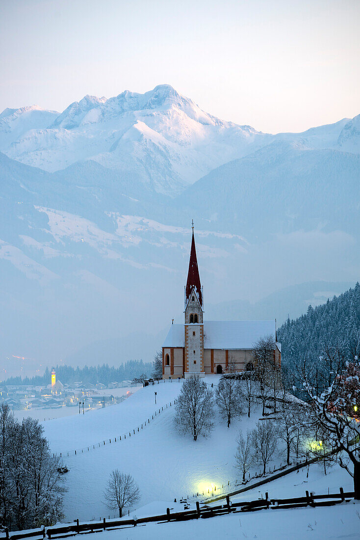Church on Pankraz hill, at the entrance to Zillertal, Tirol, Austria