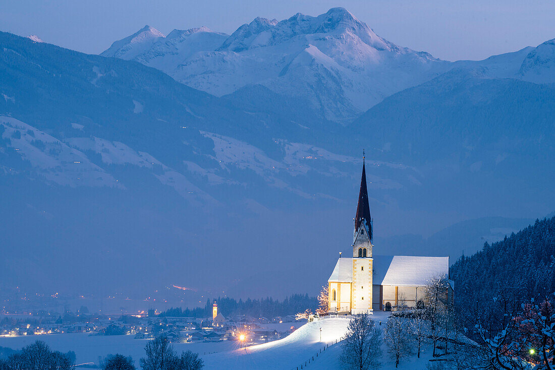 Church on Pankraz hill, at the entrance to Zillertal, Tirol, Austria