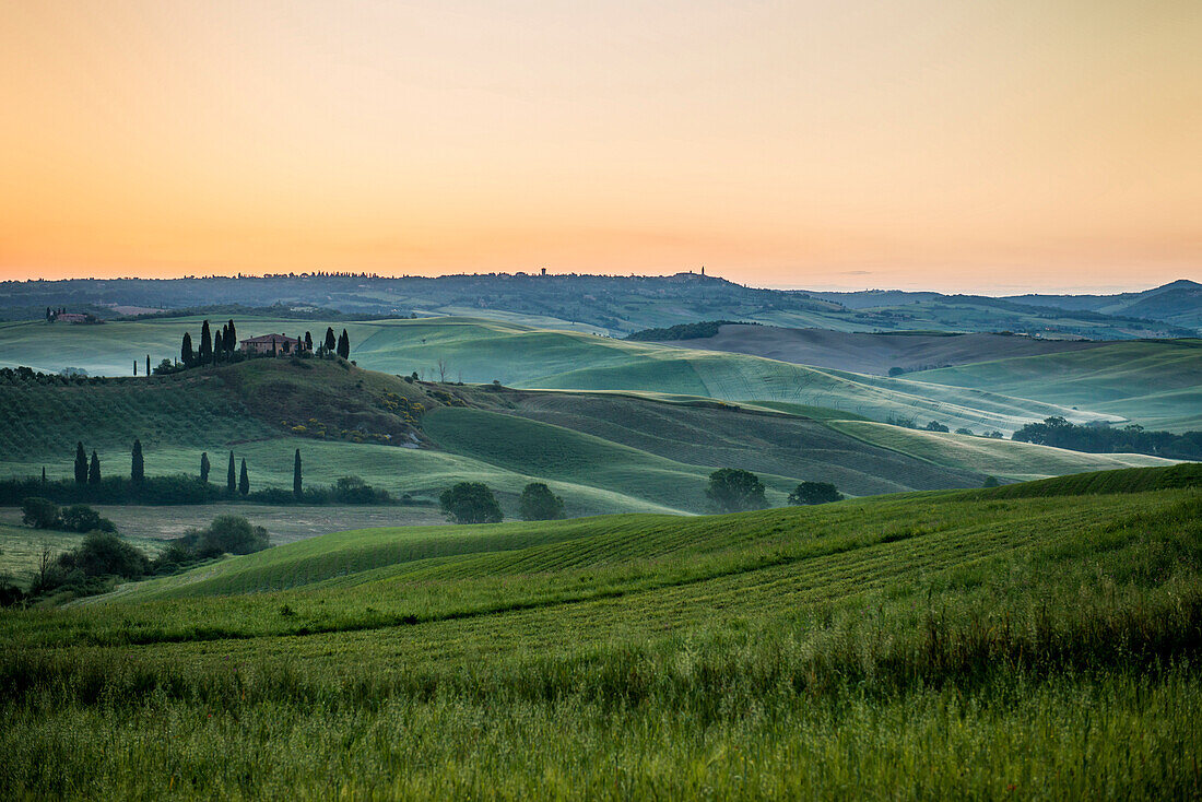 landscape near San Quirico d`Orcia, Val d`Orcia, province of Siena, Tuscany, Italy, UNESCO World Heritage