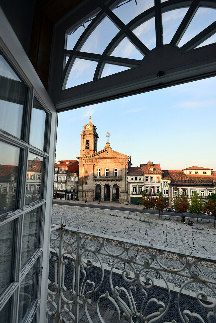 View from a window, Largo do Toural, Guimaraes, Minho, Northwest-Portugal, Portugal