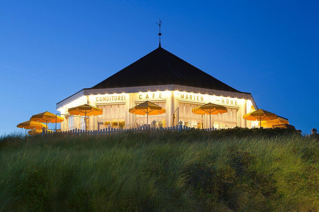 Cafe Marienhoehe in the evening, Norderney, Ostfriesland, Lower Saxony, Germany
