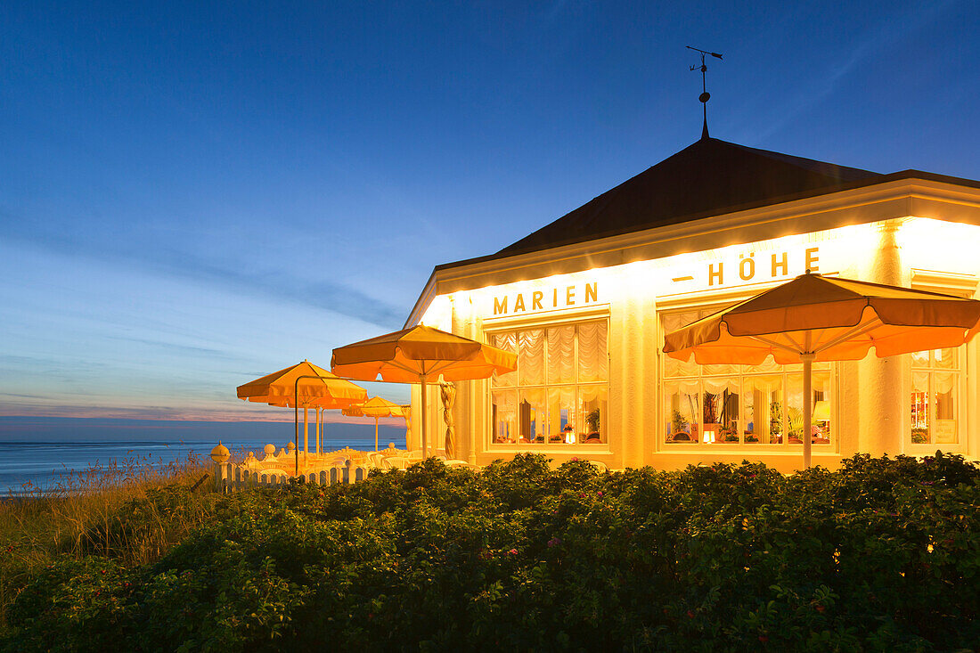 Cafe Marienhoehe in the evening, Norderney, Ostfriesland, Lower Saxony, Germany