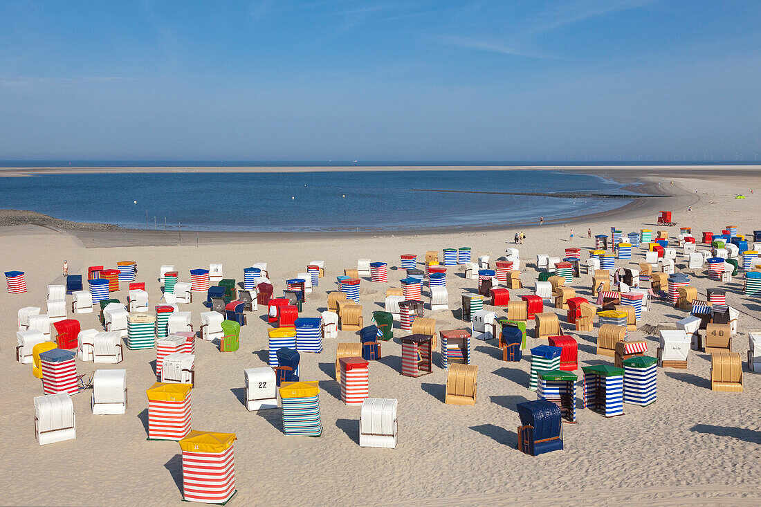 Beach chairs on the beach, Borkum, Ostfriesland, Lower Saxony, Germany