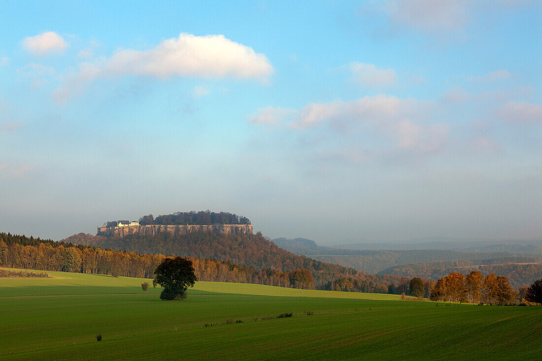 Koenigstein with its castle, National Park Saxon Switzerland, Elbe Sandstone Mountains, Saxony, Germany