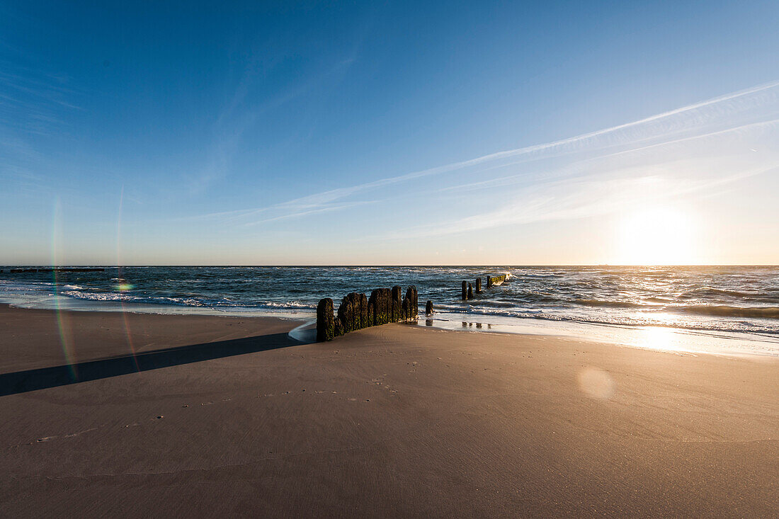Groynes at beach, Kampen, Sylt, Schleswig-Holstein, Germany