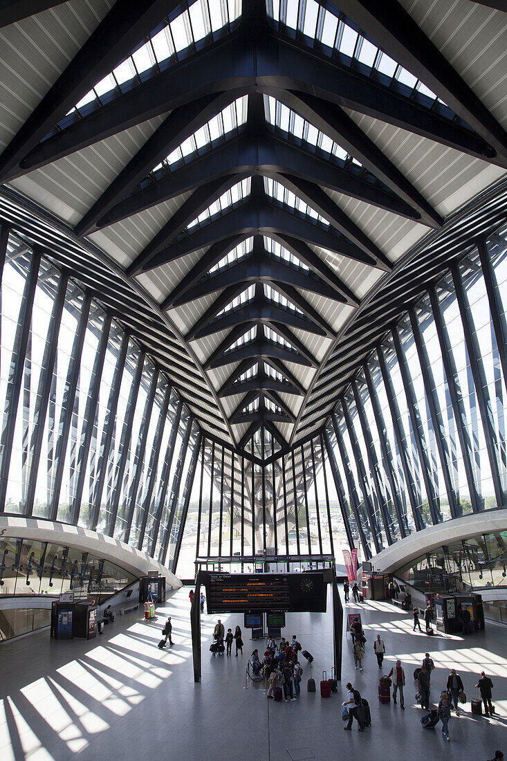 TGV station at Lyon airport by architect Santiago Calatrava, Lyon, Rhone Alps, France.