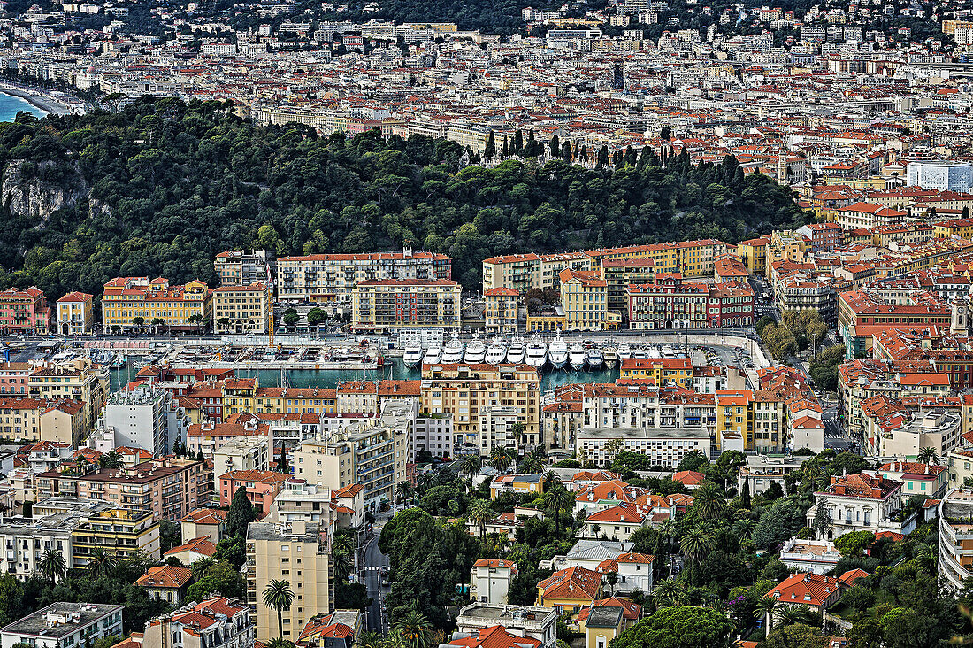 Aerial view of the French city of Nice, French Riviera, Côte d´Azur, France, Europe.