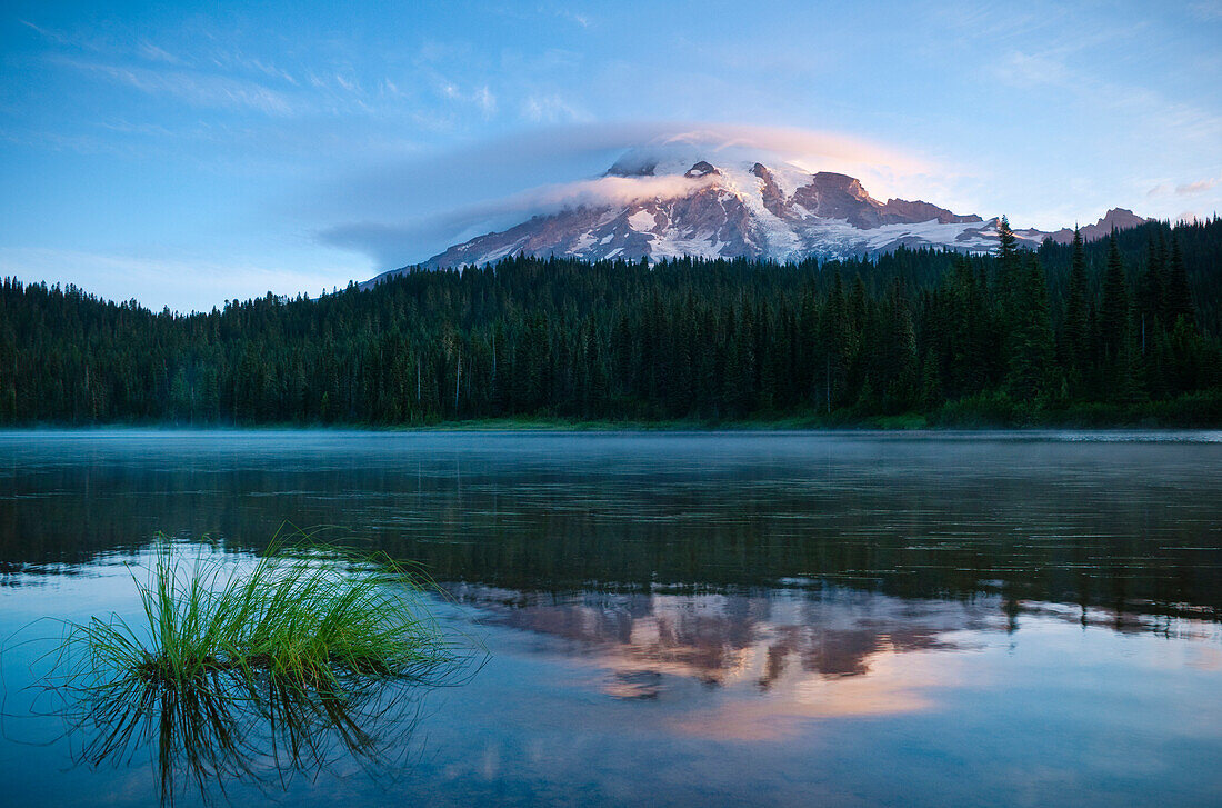 Washington, Mount Rainier National Park, Mount Rainier And Reflection Lake.