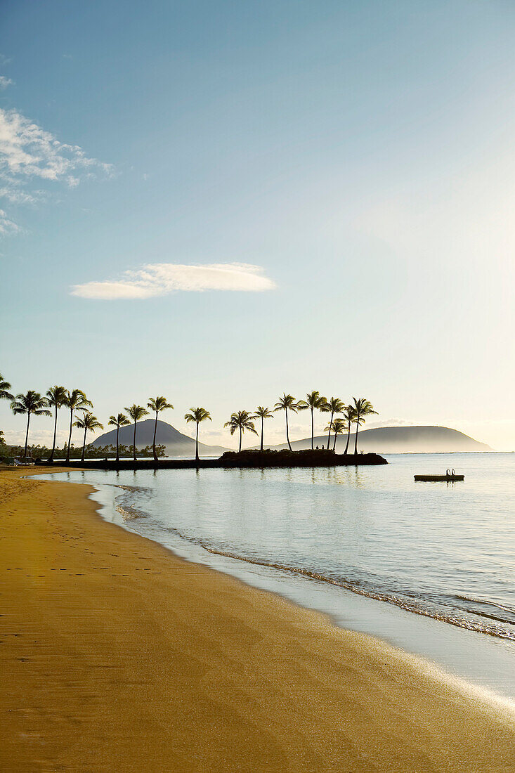 Hawaii, Oahu, Kahala Beach, Early Morning Light At An Empty Shoreline