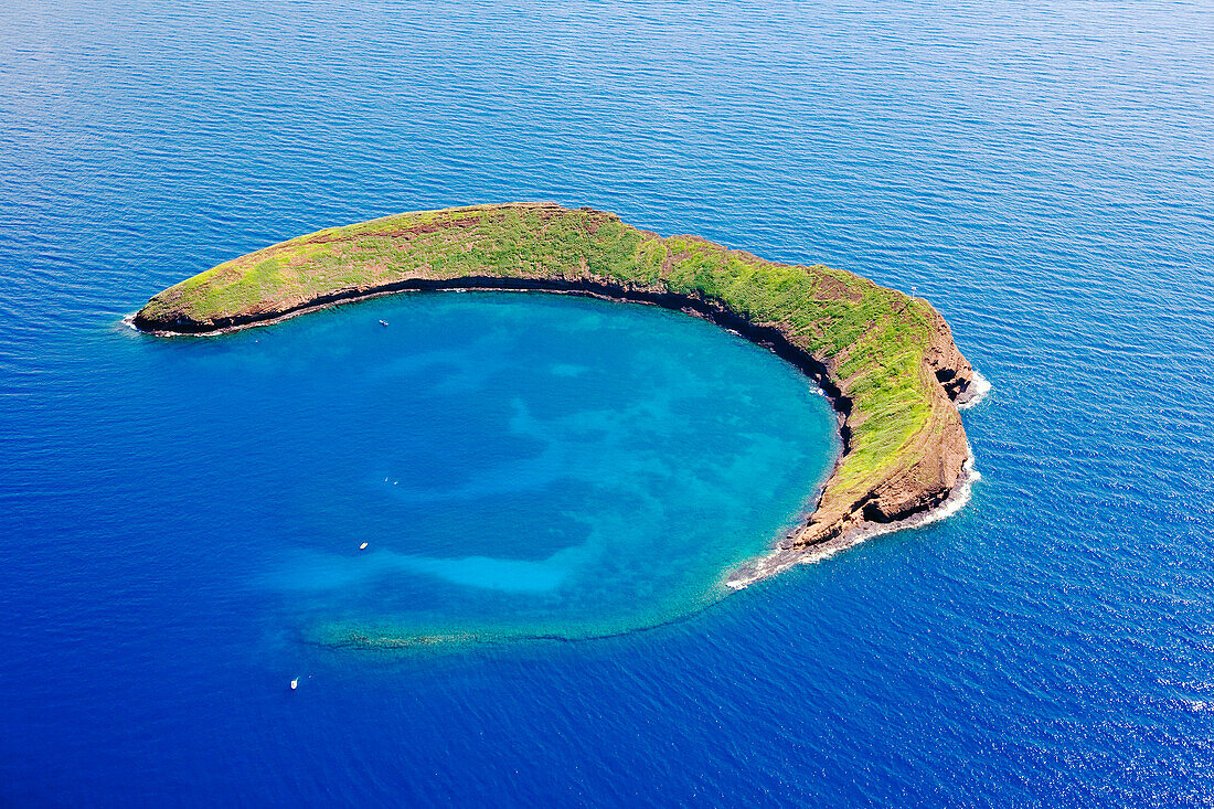 Hawaii, Maui, Molokini, Aerial Shot Of The Crescent Shaped Islet.