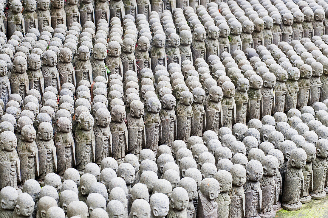 Japan, Kamakura, Hase-Dera Temple, Jizo-Do Hall, Rows Of Jizo Statues Comfort Souls Of Unborn Children.