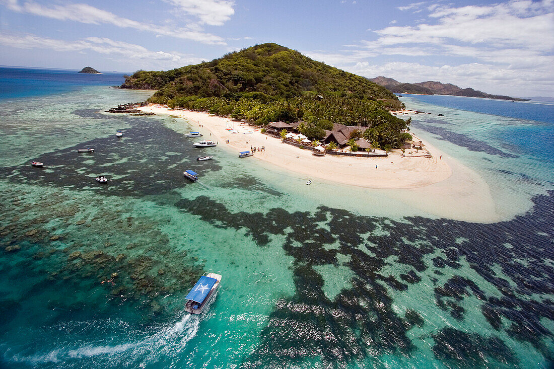 Fiji, Mamanuca Islands, An Aerial View Of The Reef Off Castaway Island.