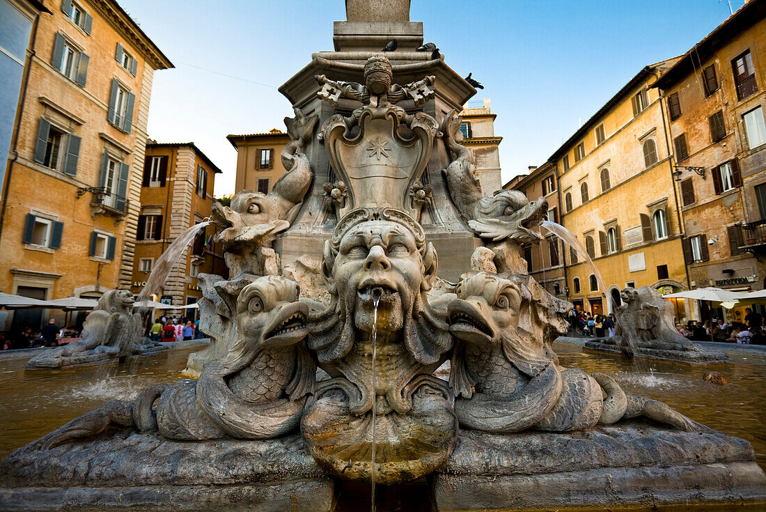 A Detail Of The Fountain With The Obelisk, Piazza Della Rotunda In Front Of The Roman Pantheon (Il Pantheon), Rome, Italy
