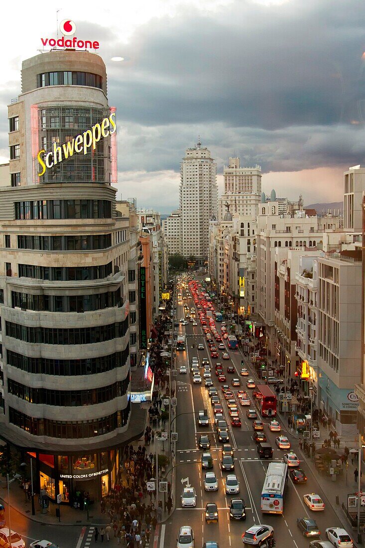 Gran Via, one of the main streets in Madrid.