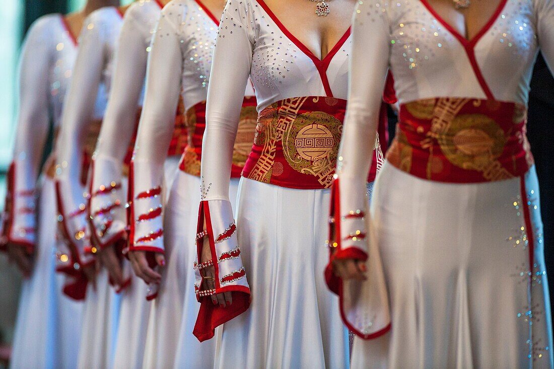 Pattern of female dancers at a dancing competition, Germany, Europe