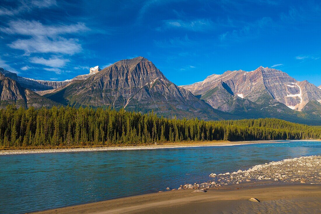 Athabasca River and the Canadian Rocky Mountains, Jasper National Park, Alberta, Canada